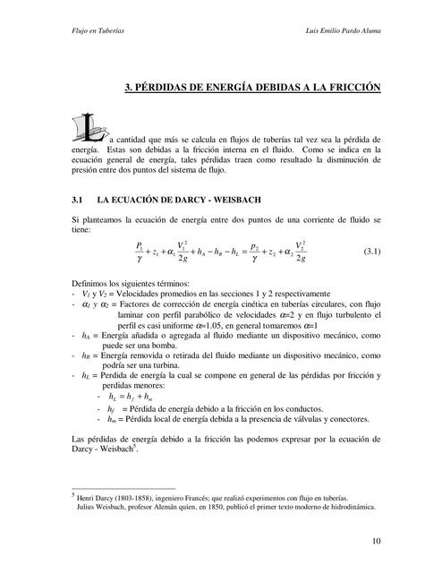 Pérdidas de energía debidas a la fricción