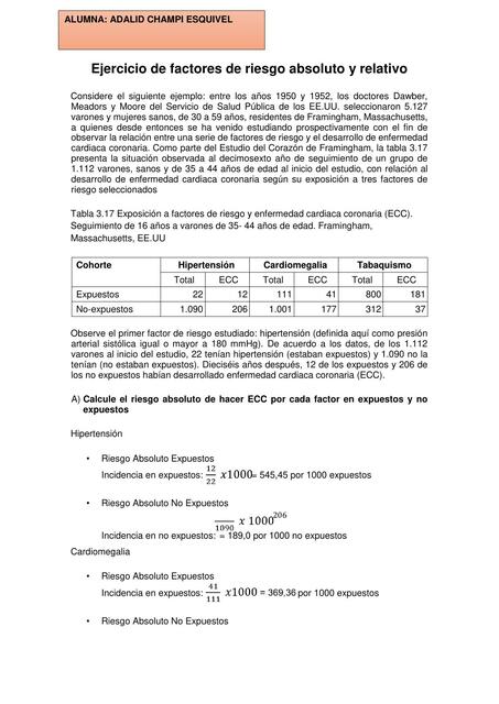 Ejercicio de factores de riesgo absoluto y relativo 