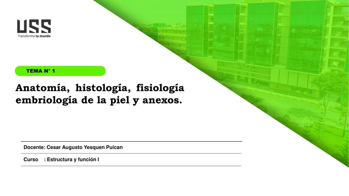 Anatomía, histología, fisiología embriología de la piel y anexos 