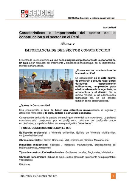 Importancia del  sector construcción 