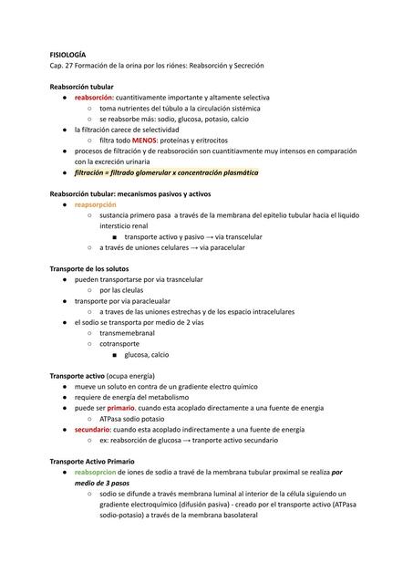 Formación de la orina por los riónes 