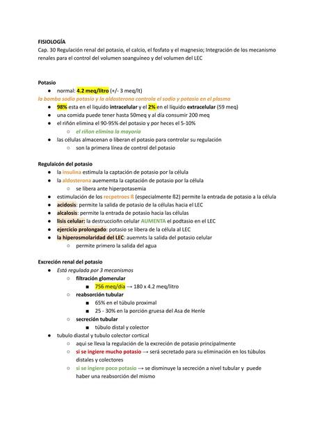  Regulación renal del potasio el calcio 