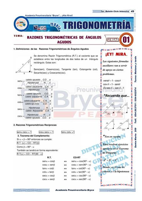 Razones trigonométricas de ángulos agudos