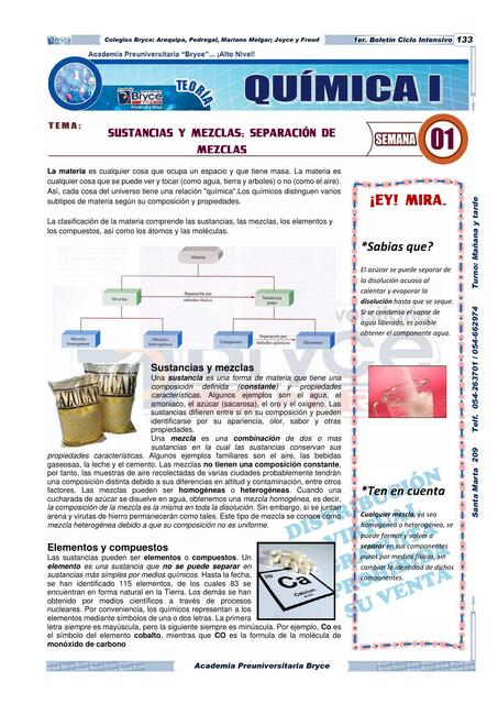 Sustancias y mezclas, separación de mezclas 