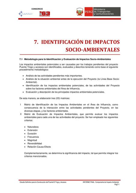 Identificación de impactos socio ambientales