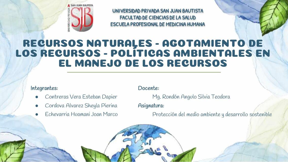 Recursos naturales-agotamiento de los recursos-políticos ambientales en el manejo de los recursos