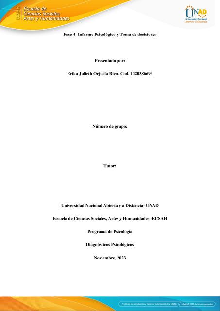 Fase 4 Informe psicológico y toma de decisiones