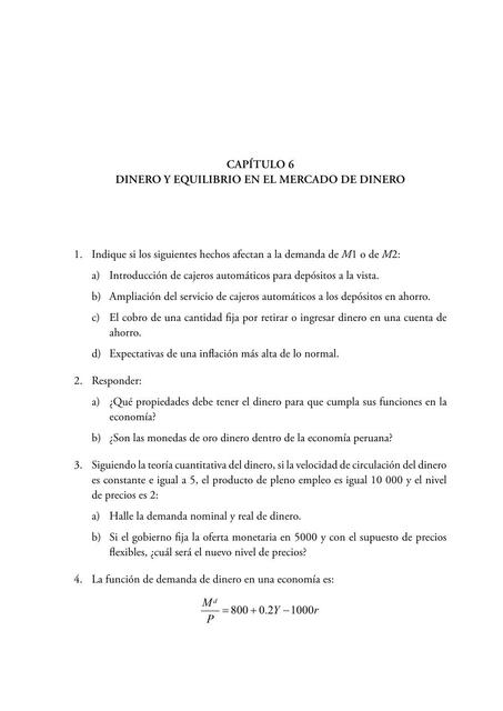 Dinero y equilibrio en el mercado de dinero 