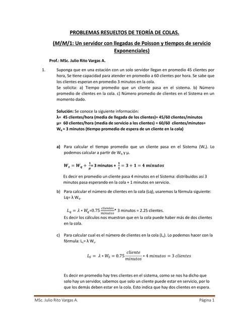 Problemas resueltos de teoría de colas 