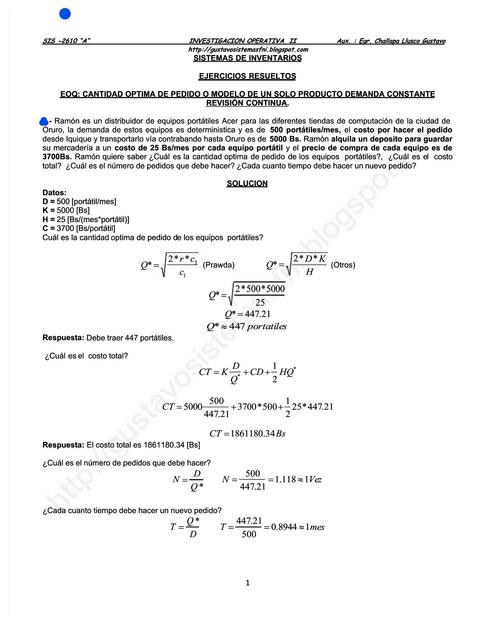 Sistema de inventarios ejercicios resueltos