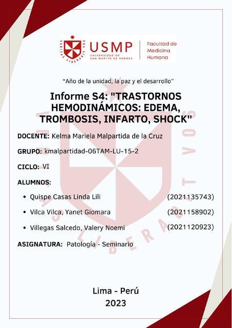 Informe S4: Trastornos hemodinámicos: edema, trombosis, infarto , shock