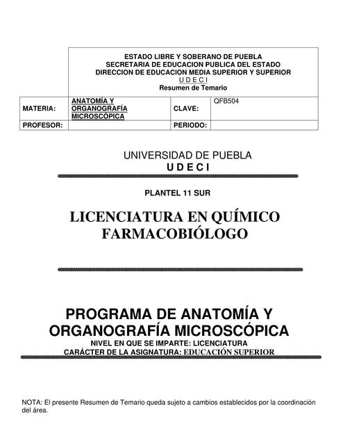 Programa de Anatomía y Organografía Microscópica 