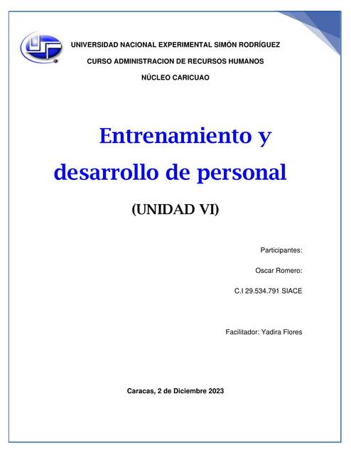 Entrenamiento y Desarrollo de Personal 