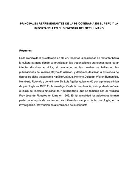 Psicoterapia en el Perú: Principales respresentantes