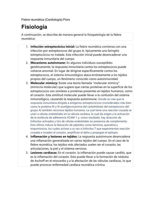 Fiebre reumática cardiología