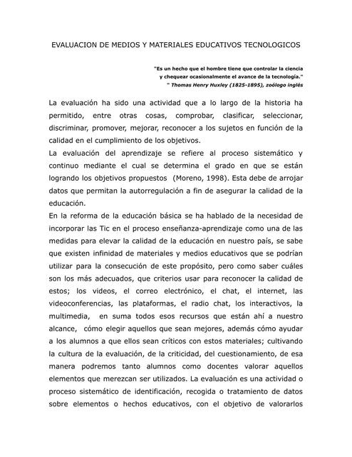 Evaluación de Medios y Materiales Educativos Tecnológicos 