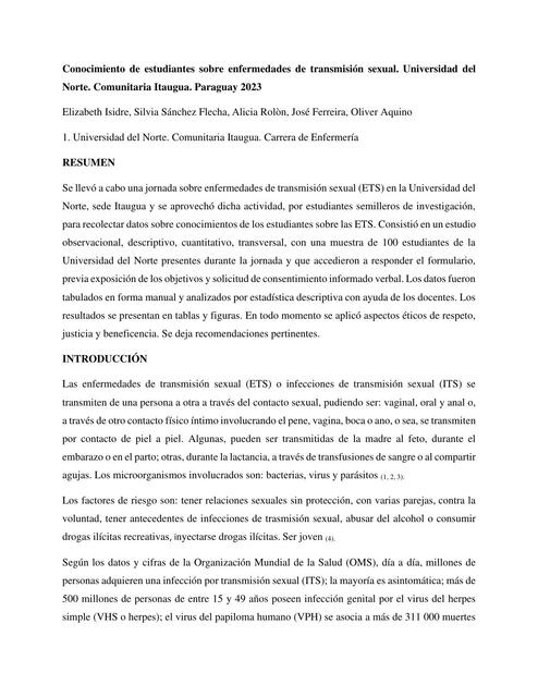 Conocimiento de estudiantes sobre enfermedades de transmisión sexual 