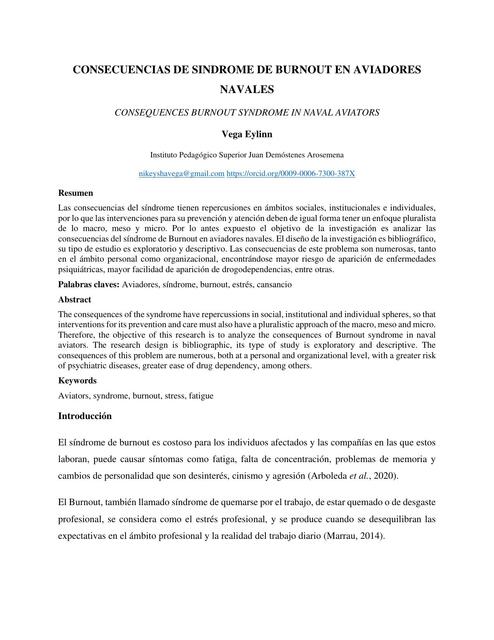 Consecuencias de síndrome de Burnout en aviadores