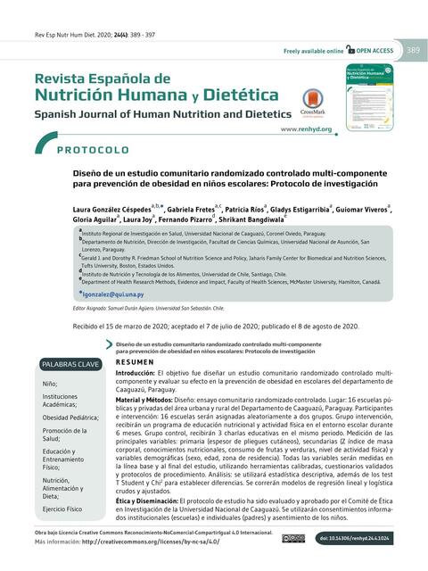 Diseño de un Estudio Comunitario Randomizado Controlado Multi-Componente para Prevención de Obesidad en Niños Escolares: Protocolo de Investigación