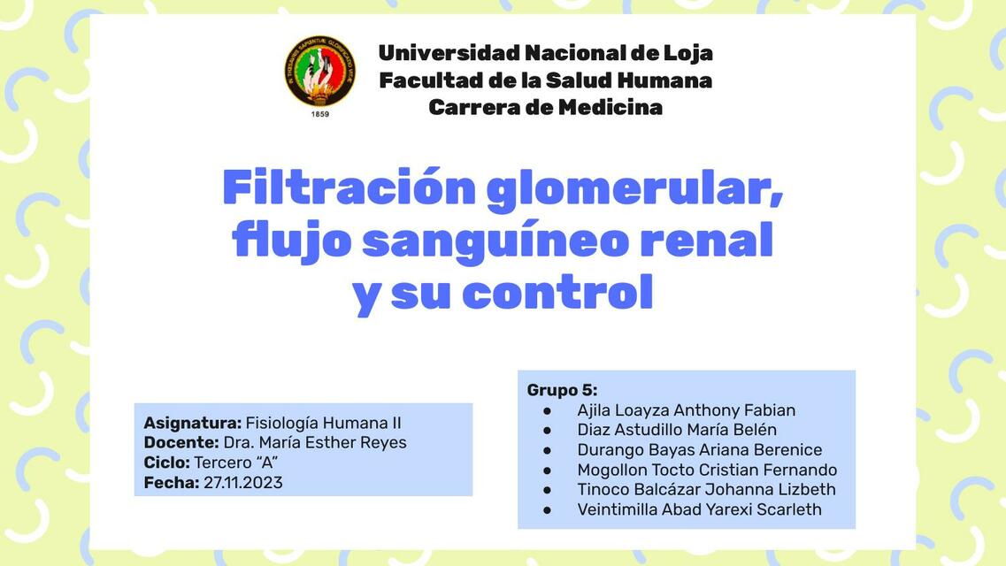 Filtración Glomerular, Flujo Sanguíneo Renal y su Control