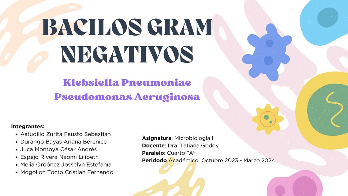 Bacilos Gram Negativos: Klebsiella pneumoniae y Pseudomona aeruginosa  