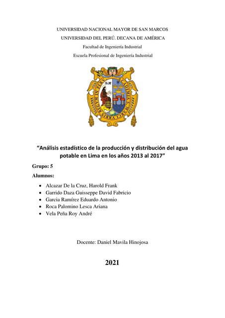 Trabajo de Investigación: Análisis estadístico del agua potable