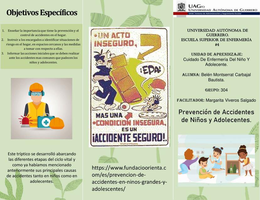TRIPTICO Accidentes de Adolecentes y Niños | BELEN MONTSERRAT Carbajal