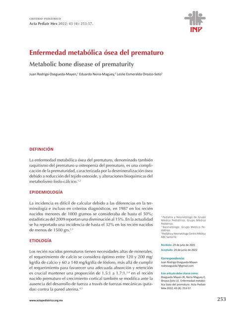 Enfermedad metabólica ósea del prematuro 