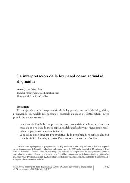 La interpretación de la ley penal como actividad dogmática 