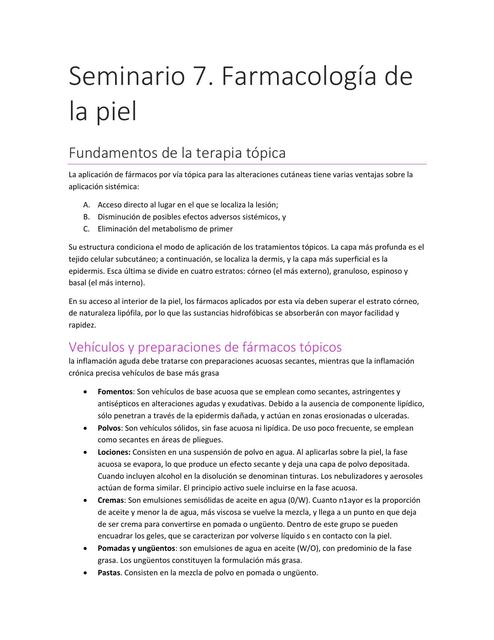 Seminario 7; farmacología de la piel 