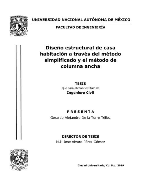 Diseño estructural de casa habitación a través del método simplificado y el método de columna ancha 