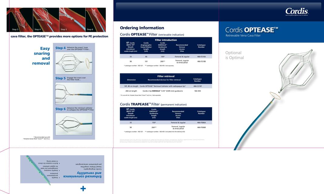 Cordis OPTEASE Vena Cava Filter Brochure 06 14 13