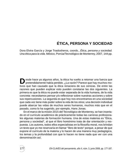 Ética, persona y sociedad