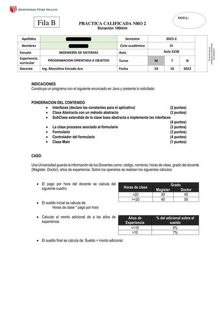 PRACTICA CALIFICADA NRO 2 - FILA B - POO - UCV - 4TO CICLO