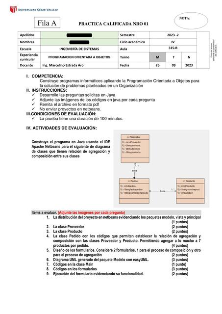 PRACTICA CALIFICADA NRO 01 - POO - FILA A - UCV - 4TO CICLO