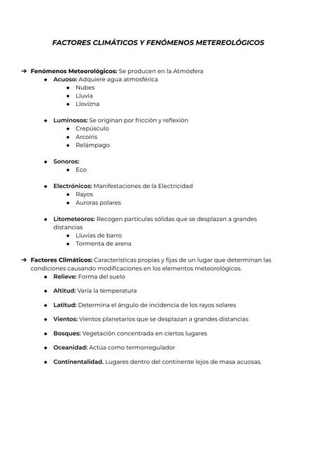 FACTORES CLIMÁTICOS Y FENÓMENOS METEREOLÓGICOS