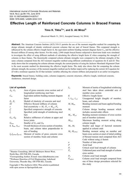 Effective Length Of Reinforced Concrete Columns In Braced Frames