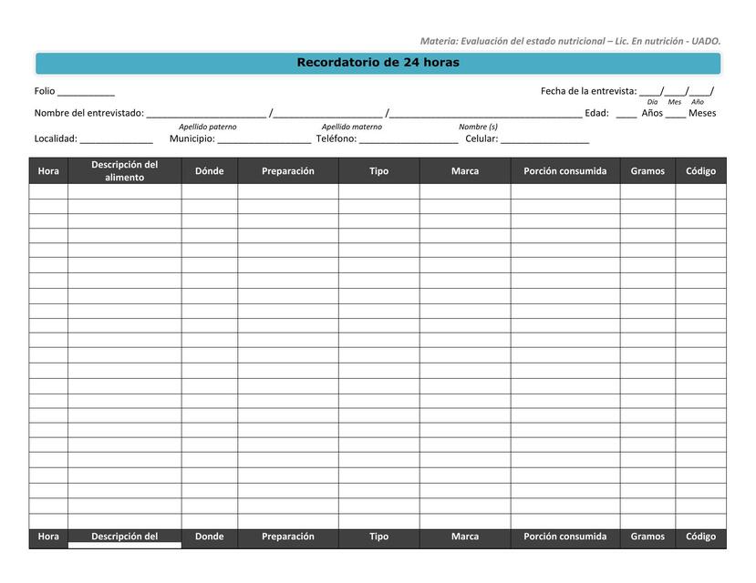 Plantilla, Recordatorio 24 horas