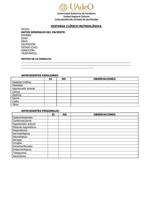Historia Clínico-Nutriológica