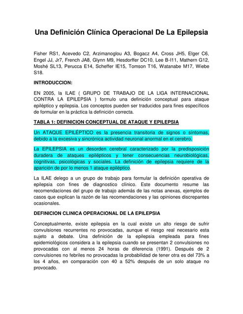 Una Definición Clínica Operacional De La Epilepsia