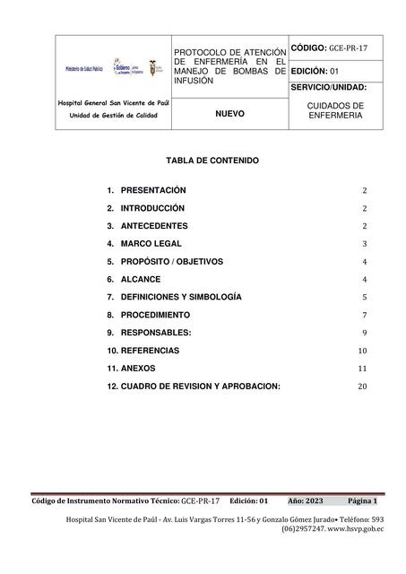 Protocolo manejo de bombas de infusión