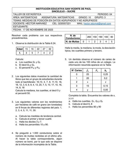 Medidas de Posición en Datos Agrupados y No Agrupados 