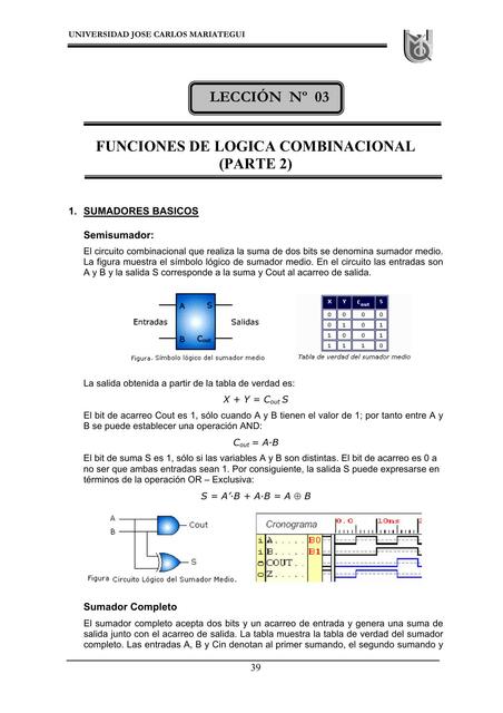 FUNCIONES DE LOGICA COMBINACIONAL 