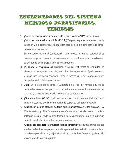 Enfermedades del sistema nervioso parasitarias