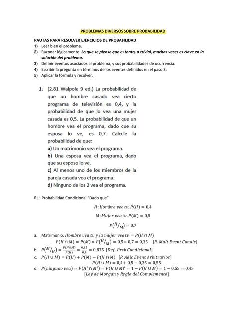 Problemas Diversos sobre Probabilidad 