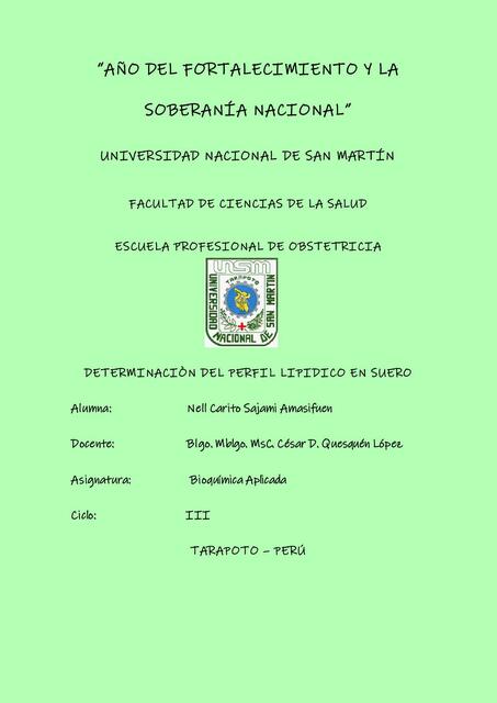 Determinación del Perfil Lipídico en Suero 