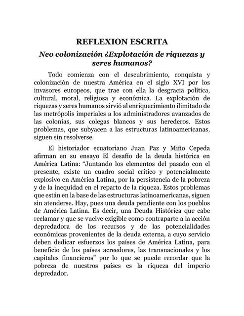 Ensayo La neocolonizacion como forma de explotación de riquezas y seres humanos