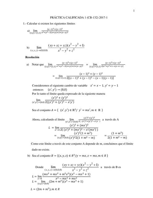 Practica calificada 2017-1 Calculo multivariable