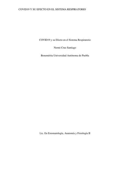 COVID19 y su Efecto en el Sistema Respiratorio