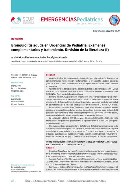 Bronquiolitis Aguda en Urgencias de Pediatría